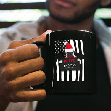 Personalized Dog Gift Idea - Bad Pug Wearing Christmas Hat For Dog Lovers - Black Mug